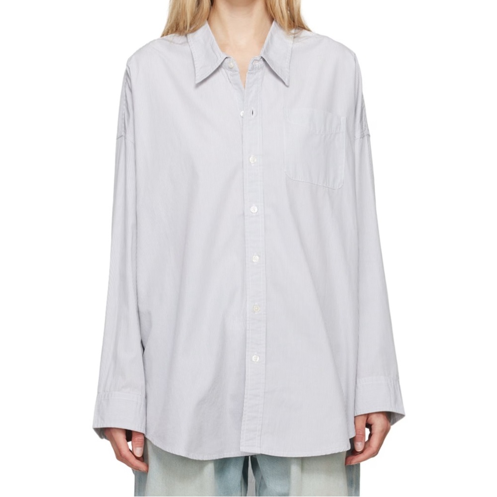 R13 Blue White Stripe Drop Neck Button Up Shirt Oversized Oxford Size XS